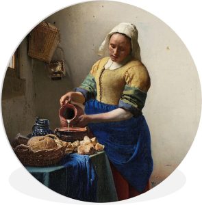 Wandcirkel - Muurcirkel Binnen - Het melkmeisje - Schilderij van Johannes Vermeer